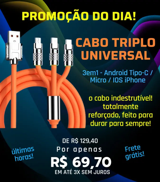 Cabo 3x1 Usb Indestrutível