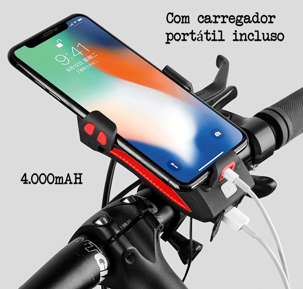 Suporte celular para Bike 4em1 com carregador portatil